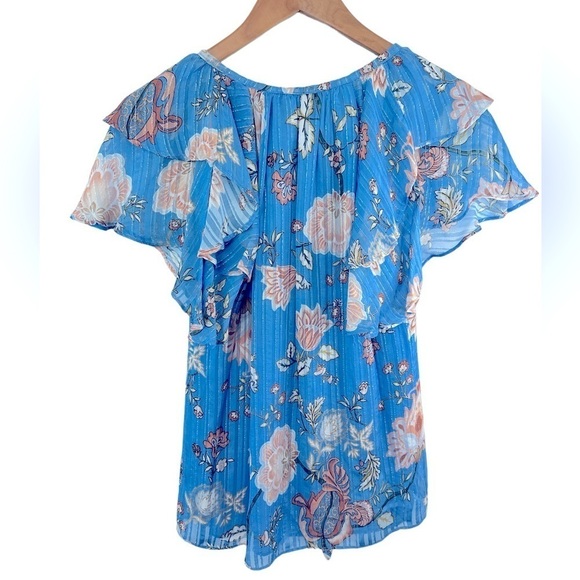 Ramy Brook Printed Sue Ruffle Sleeve Top in Ocean - Picture 8 of 12